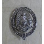 CITY OF GLASGOW POLICE HELMET PLATE IN CHROMIUM PLATE WITH GARTER ENCLOSING COAT OF ARMS