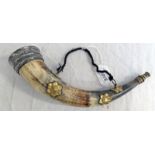 HORN POWDER HORN WITH BRASS MOUNTS,