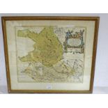 FRAMED DOUBLE GLAZED MAP/BOOK PAGE OF SELKIRK TWEEDALE FROM BLAEU ATLAS,