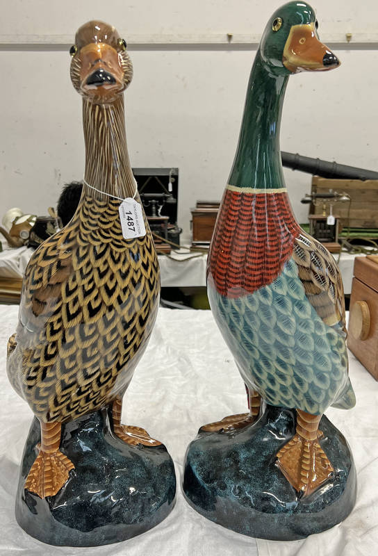 PAIR OF COMPOSITE DUCK ORNAMENTS,