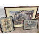 OVER THE FOURTH BY DAVID SHEPHERD FRAMED PRINT SIGNED IN PENCIL AND THREE FRAMED STEAM TRAIN