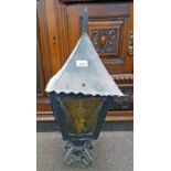 WROUGHT IRON OUTDOOR LIGHT SHADE WITH STAINED GLASS