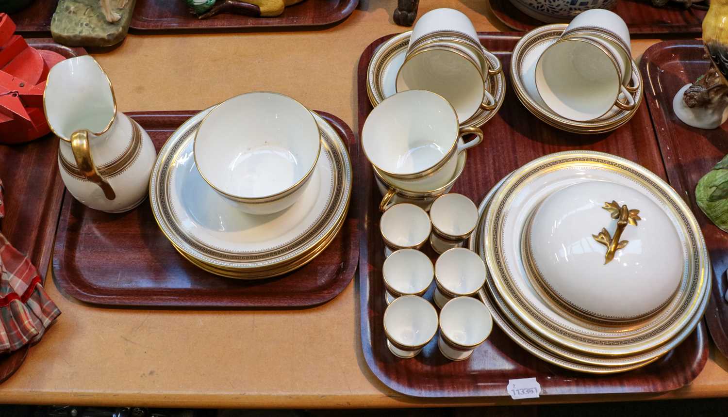 An English porcelain breakfast service for six, including: egg cups, tea cups and saucers, milk, - Image 2 of 2