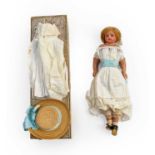 Circa 1850s Wax Shoulder Head Doll of Princess Louise, with glass eyes, blond wig, wax lower arms