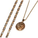 A fancy link chain, stamped '585', length 44cm; and a 9 carat gold locket on a 9 carat gold chain (