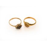 A 9 carat gold sapphire and diamond cluster ring, finger size P1/2; and an 18 carat gold diamond