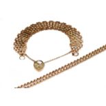 A gate link bracelet, stamped '375', length 18.5cm; and a 9 carat gold rope twist chain, length