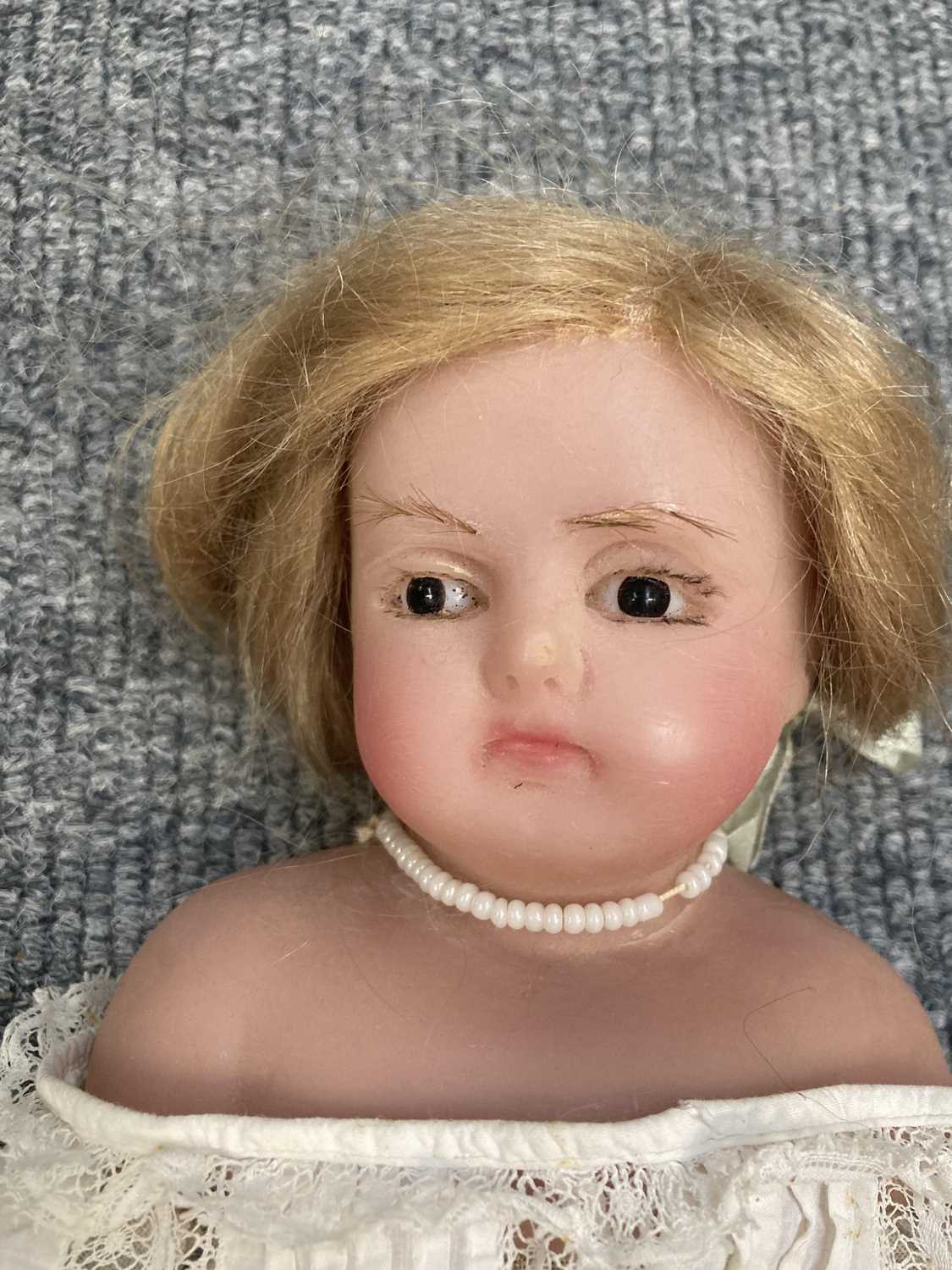 Circa 1850s Wax Shoulder Head Doll of Princess Louise, with glass eyes, blond wig, wax lower arms - Image 2 of 10