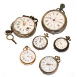 An open faced pocket watch with case stamped 0.800; a Victorian kingwood veneered pocket watch