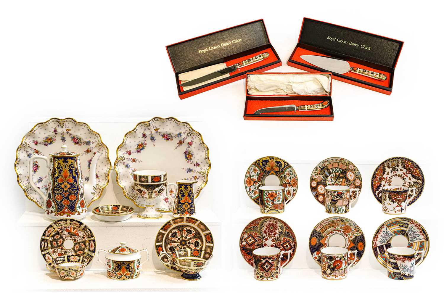 Royal Crown Derby Imari design teawares, including: 'Rich Japan Pardoe', coffee pot and cover, cream