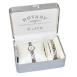 A sterling silver lady's Rotary Elite wristwatch with matching silver pierced bracelet, with