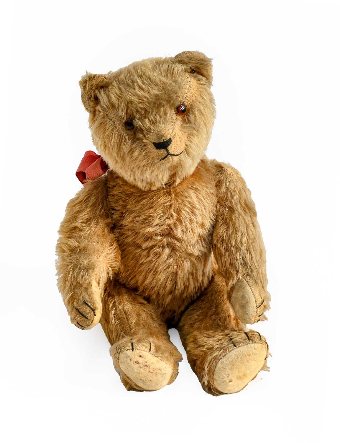 Early 20th Century Apricot Mohair Jointed Teddy Bear, with stitched nose and four claws to arm