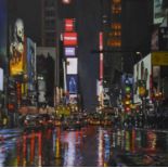 Stephen Collett (20th century)"Times Square"Signed, inscribed verso, oil on canvas, 45cm by