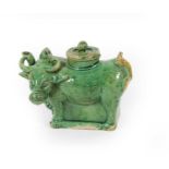 A Chinese Sancai Porcelain Water Dropper and Cover, Kangxi, modelled as a water buffalo standing