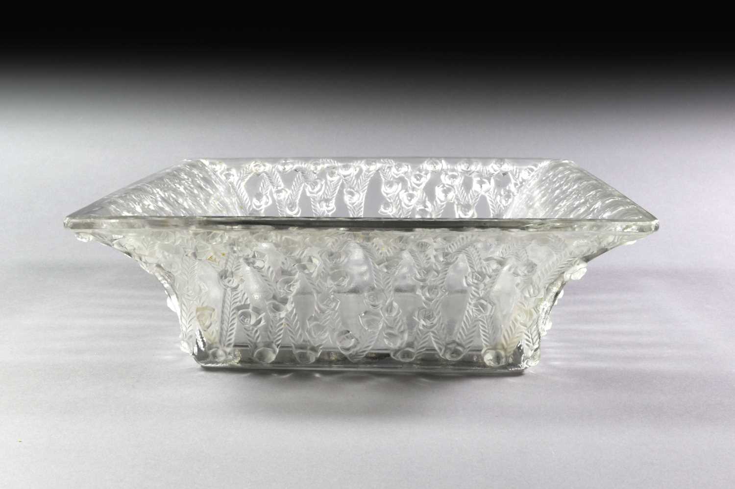 A Lalique Roses, Frosted and Clear Glass Square Coupe, wheel engraved Lalique France, 24.5cm - Image 2 of 2
