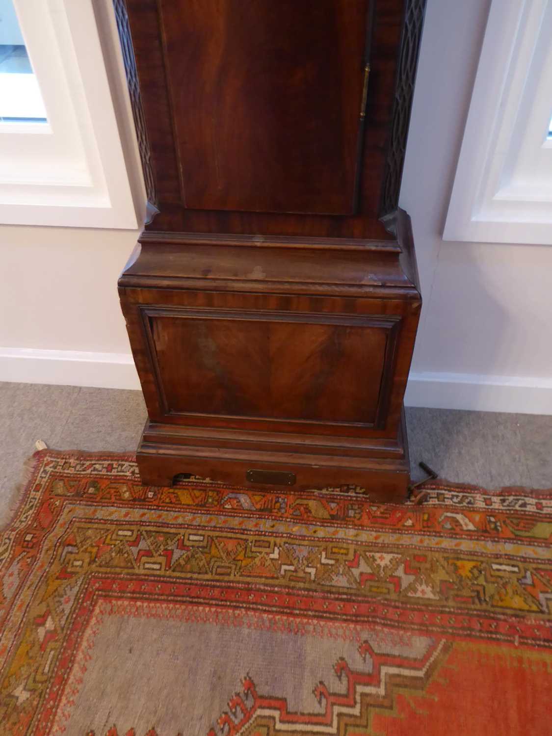 A Mahogany Quarter Chiming Longcase Clock, swan neck pediment, trunk with blind fretwork canted - Image 13 of 15