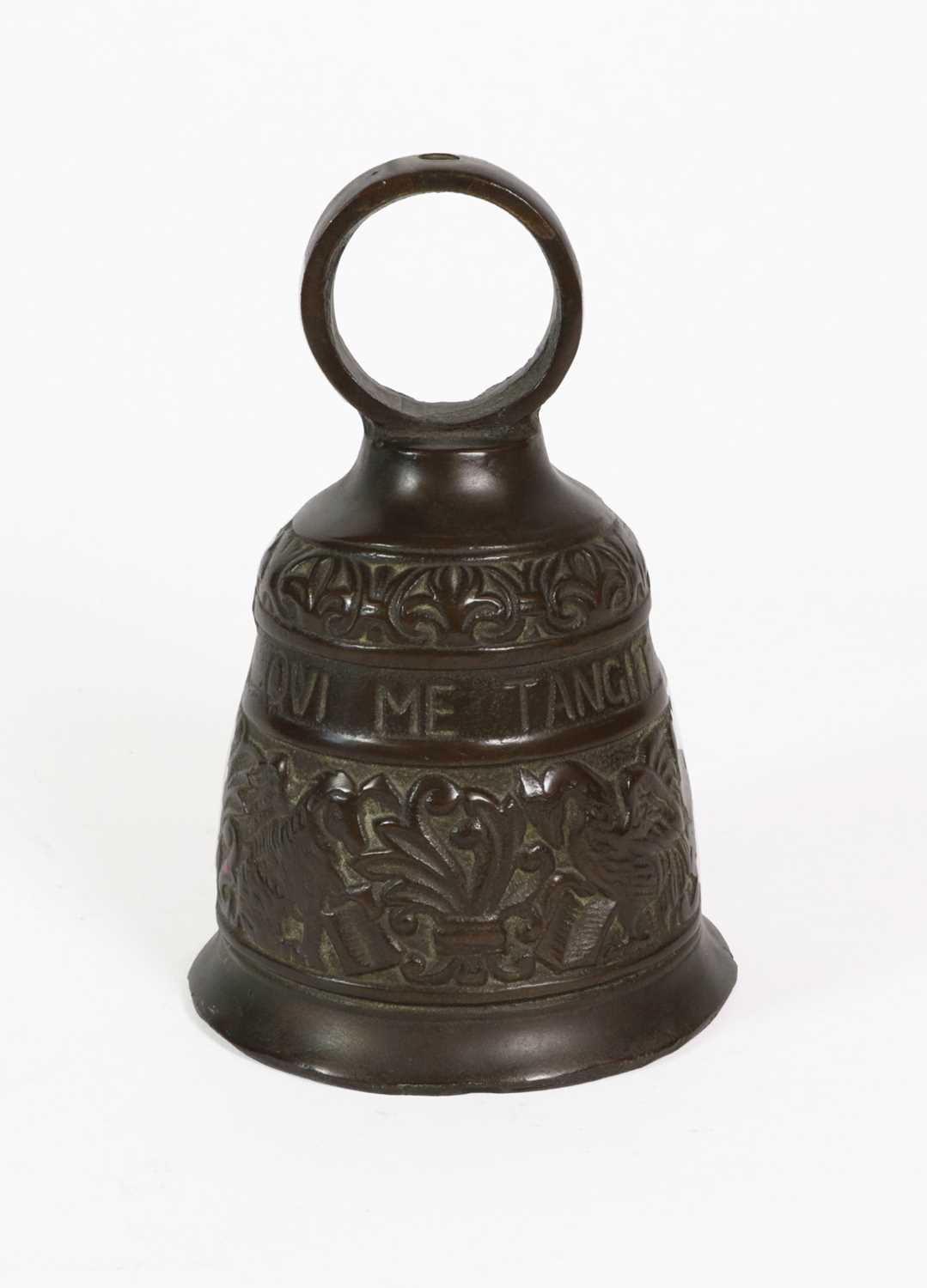 A Bronze Bell, in Byzantine style, cast with bands of beasts and foliage and inscribed VOCEM MEAM