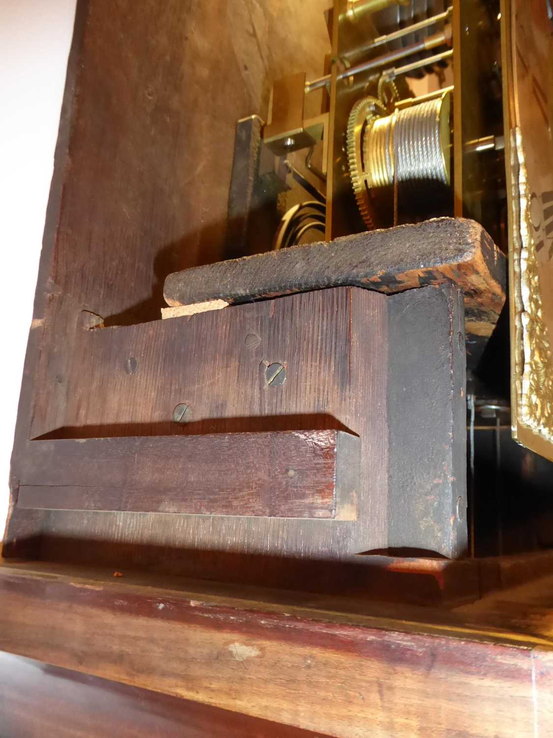 A Mahogany Quarter Chiming Longcase Clock, swan neck pediment, trunk with blind fretwork canted - Image 9 of 15