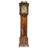 A Mahogany Quarter Chiming Longcase Clock, swan neck pediment, trunk with blind fretwork canted