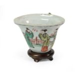 A Chinese Porcelain Libation Cup, Kangxi period, of oval form with applied dragon handle, painted in