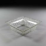 A Lalique Roses, Frosted and Clear Glass Square Coupe, wheel engraved Lalique France, 24.5cm