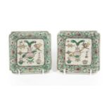 A Pair of Chinese Porcelain Sweetmeat Dishes, Kangxi, of square form, painted in famille verte