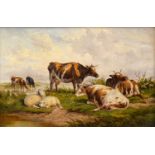 Follower of Thomas Sidney Cooper RA (1803-1902) Cattle and sheep at rest in a Summer landscape
