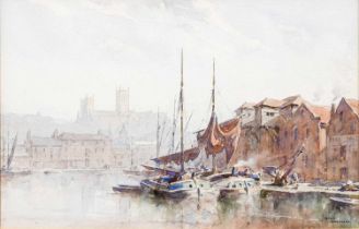 Gerald Ackerman RI (1876-1960)"Lincoln from Brayford"Signed, pencil and watercolour, 23.5cm by 35.