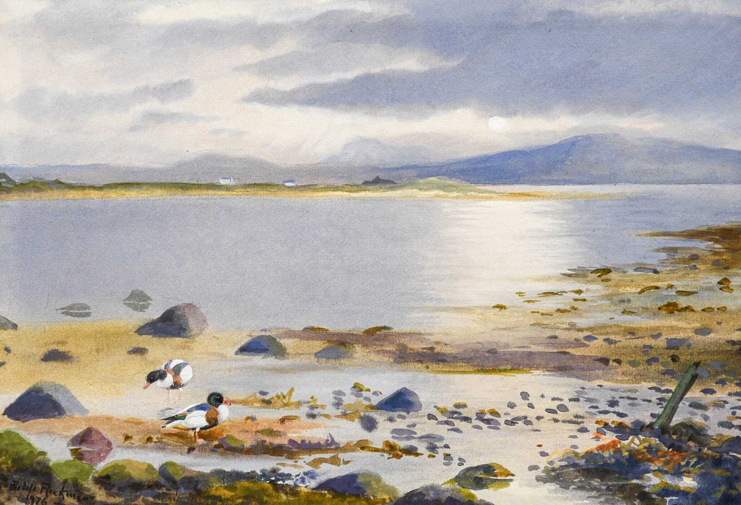 Phillip Rickman (1891-1982)Duck feeding beside a loch in a Highland landscapeSigned and dated