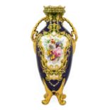 A Royal Crown Derby Porcelain Twin-Handled Vase, circa 1900, painted by Albert Gregory with sprays