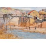 Fred Lawson (1888-1968) Footbridge, Staithes Signed and dated (19)08, watercolour heightened with