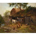 John Falconer Slater (1857-1937) Farmyard with calves and poultry Signed, oil on canvas, 49cm by