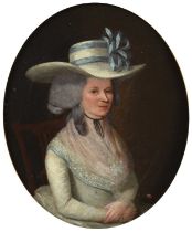 British School (18th/19th century) Portrait of an elegant lady, half-length seated wearing a