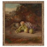 Charles Archer (1855-1931)Still life of grapes, apples and a birds nest in a landscapeSigned and