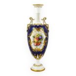 A Royal Worcester Porcelain Vase, by William Hawkins, 1902, of ovoid form with trumpet neck and