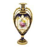 A Royal Crown Derby Porcelain Twin-Handled Baluster Vase, 1897, painted by Albert Gregory with