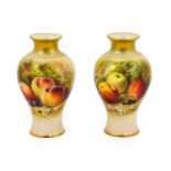 A Pair of Royal Worcester Porcelain Vases, by William Ricketts, 1922, of baluster form with flared