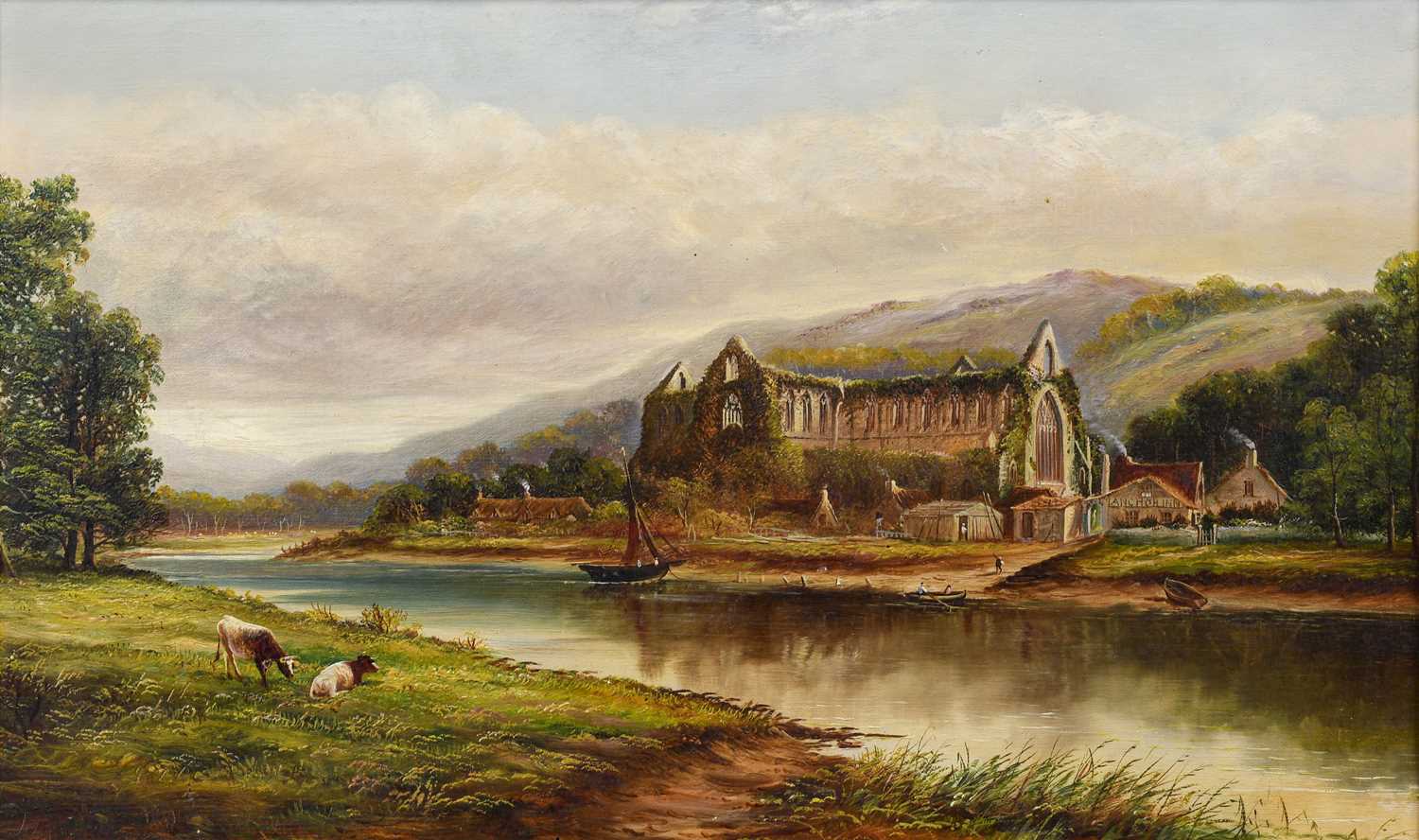 Attributed to Henry Harris (1805-1865) "Tintern Abbey" Oil on canvas, 29cm by 48.5cm