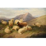 Circle of Thomas Sidney Cooper RA (1803-1902) Sheep grazing and at rest in heather moorland Oil on