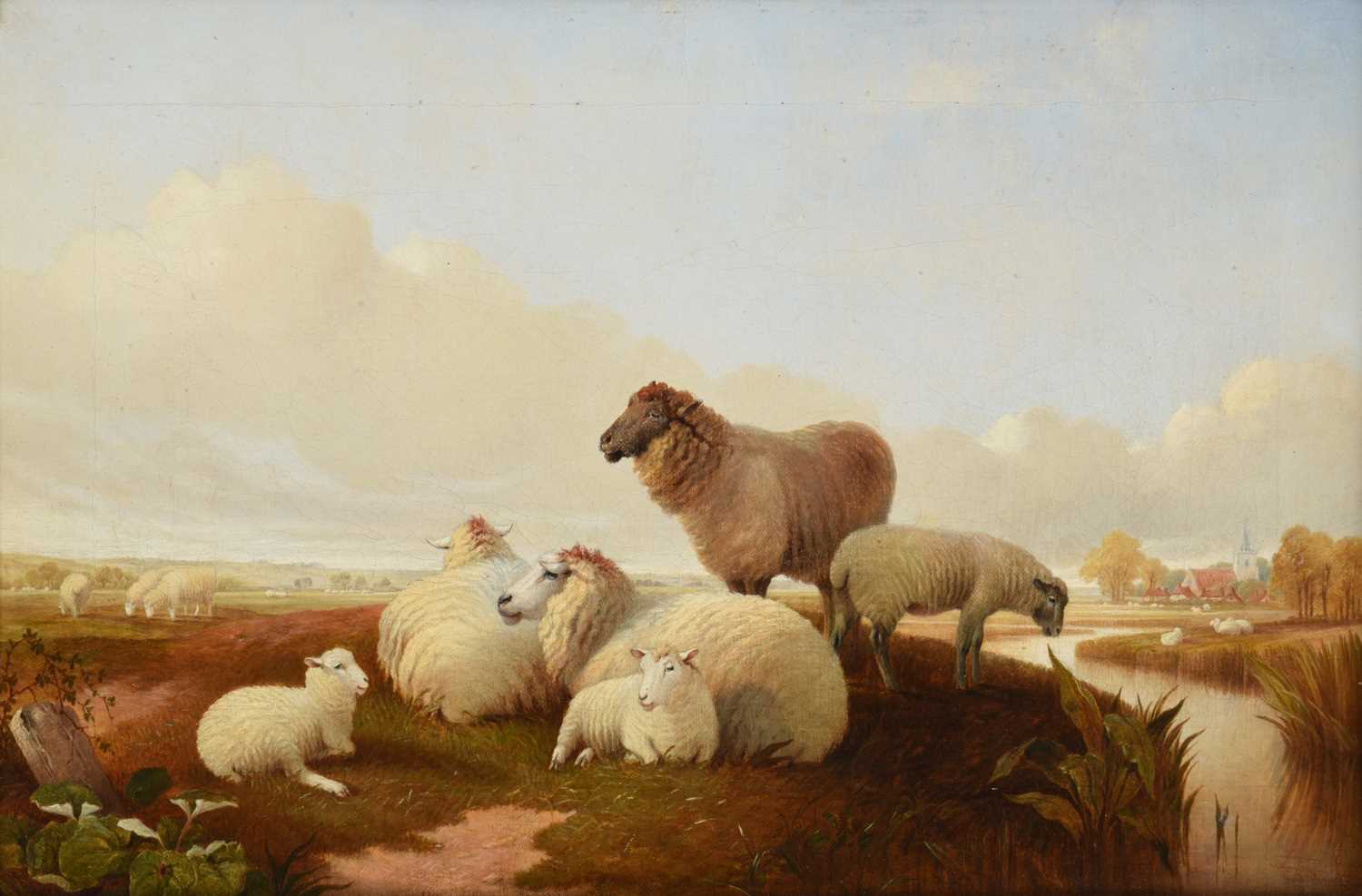 Follower of Thomas Sidney Cooper RA (1803-1902) Sheep beside a river in a Summer landscape Oil on