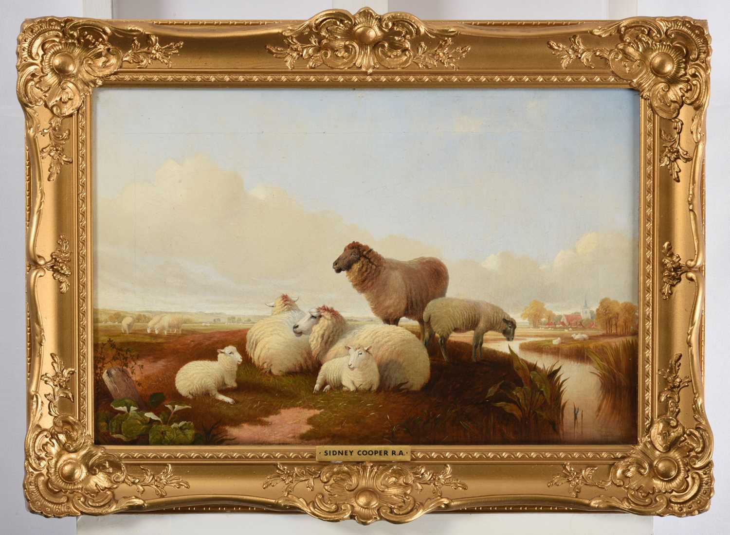 Follower of Thomas Sidney Cooper RA (1803-1902) Sheep beside a river in a Summer landscape Oil on - Image 2 of 3