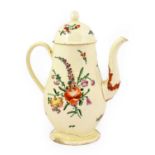 A Creamware Coffee Pot and Cover, circa 1780, of baluster form, inscribed Betty Oldham within a