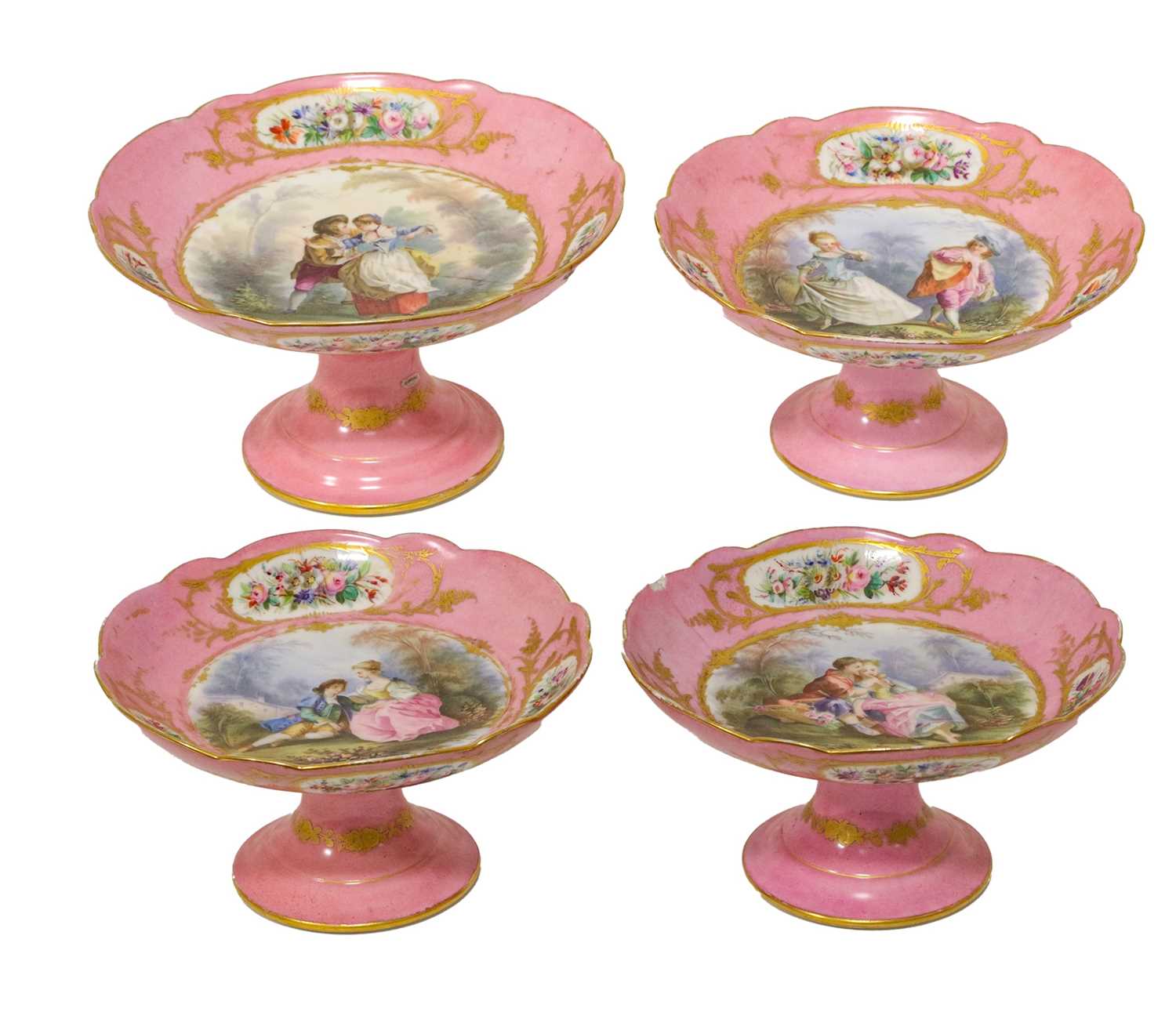 A Sevres-Style Porcelain Dessert Service, late 19th century, painted with Watteauesque figures in - Image 2 of 12