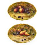 A Pair of Royal Worcester Porcelain Dishes, by Horace Price, 1925, of shaped oval form, painted with