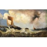 Attributed Alfred Montague (Exh.1880-1888)Shipping in choppy seas off a pierBears signature and date
