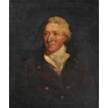 British School (19th century) Portrait of a gentleman, half length, wearing a brown jacket with