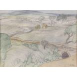 Harry Epworth Allen RBA, PS (1894-1958)Landscape with bridge and hayricksSigned, pencil and