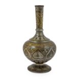 An Indian Bidri Ware Bottle Vase, 19th century, with cylindrical neck, ovoid body and circular foot,