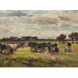 Owen Bowen ROI, PRCam A (1873-1967) Milking TimeSigned (partially obscured by the frame),