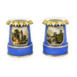 A Pair of Derby Porcelain Vases, circa 1820, of tapering cylindrical form with everted stiff leaf